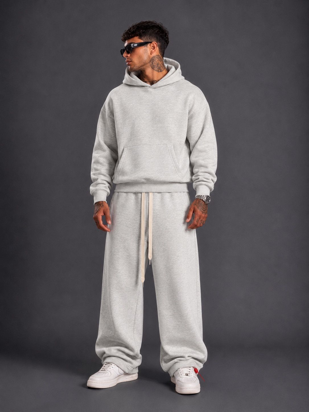 Completo felpato Made in Italy - nero, felpa boxy fit e pantalone largo