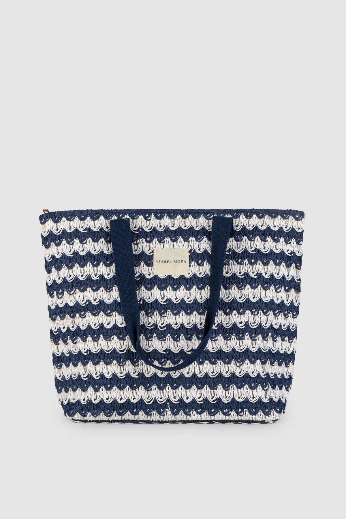 Borsa da spiaggia testurizzata bianca e blu navy
