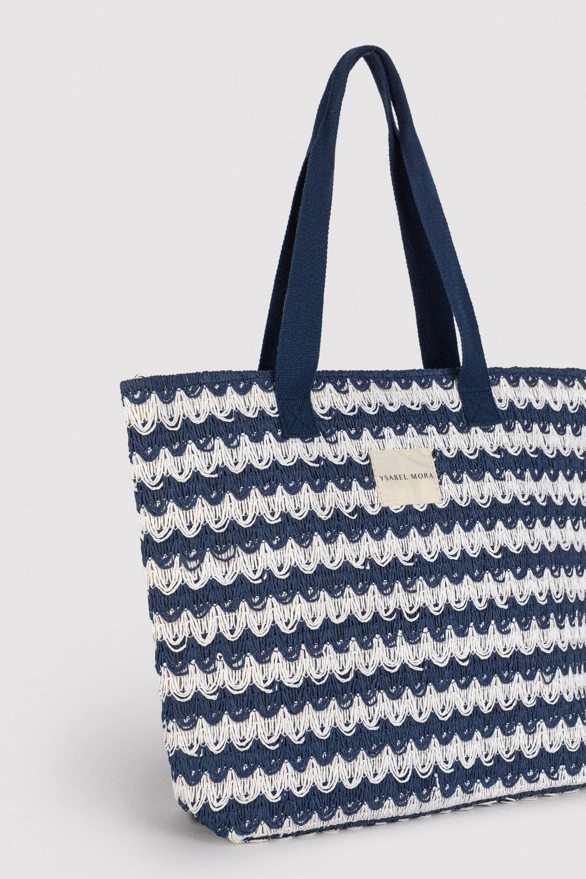 Borsa da spiaggia testurizzata bianca e blu navy