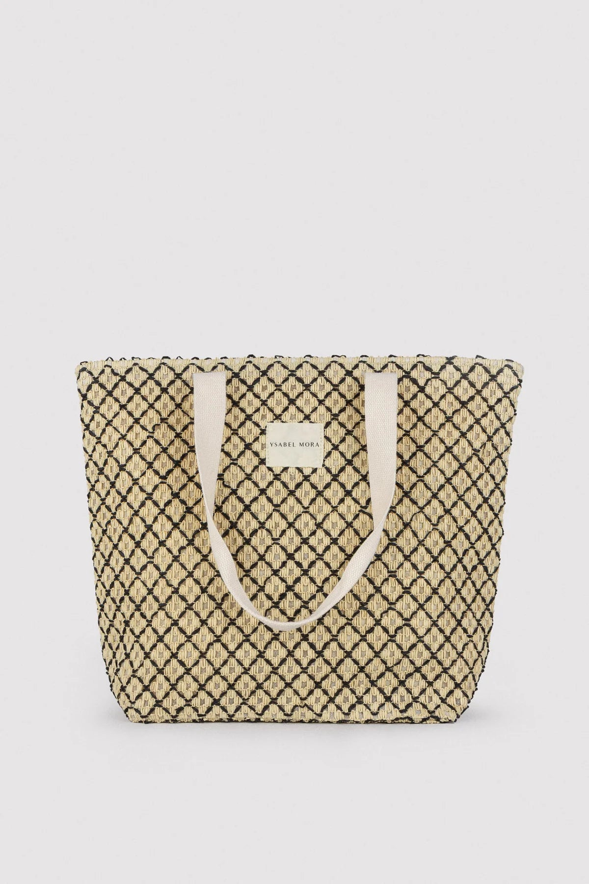 Borsa da spiaggia in rafia beige e nera