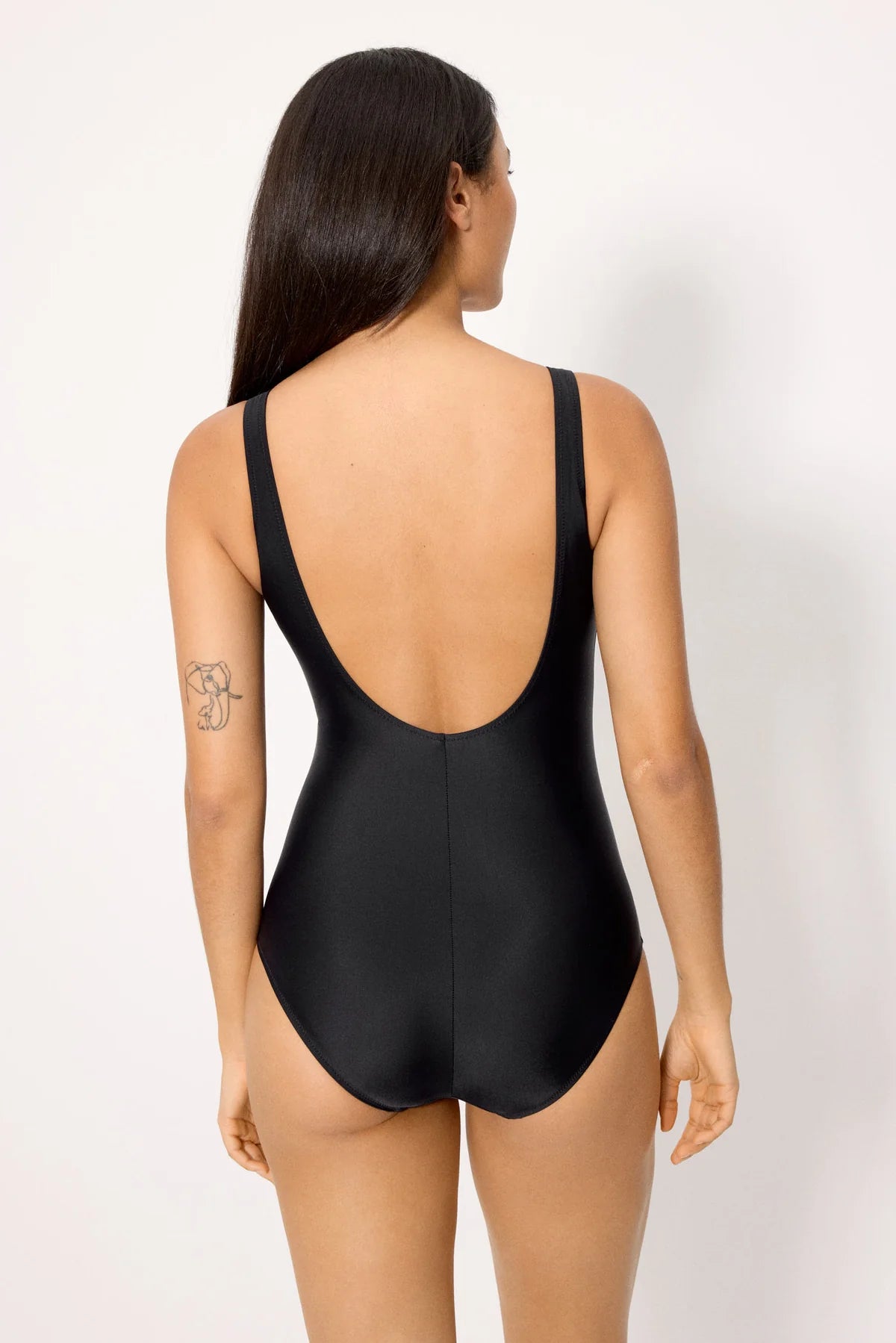 Costume da bagno snellente nero con righe stampate