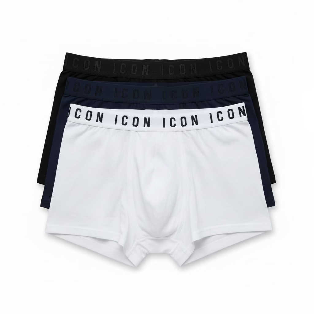 3-Pack Boxer Icon , nero/Bianco/Blu scuro scritta tono su tono (bianca ha la scritta pure bianca diamantata)