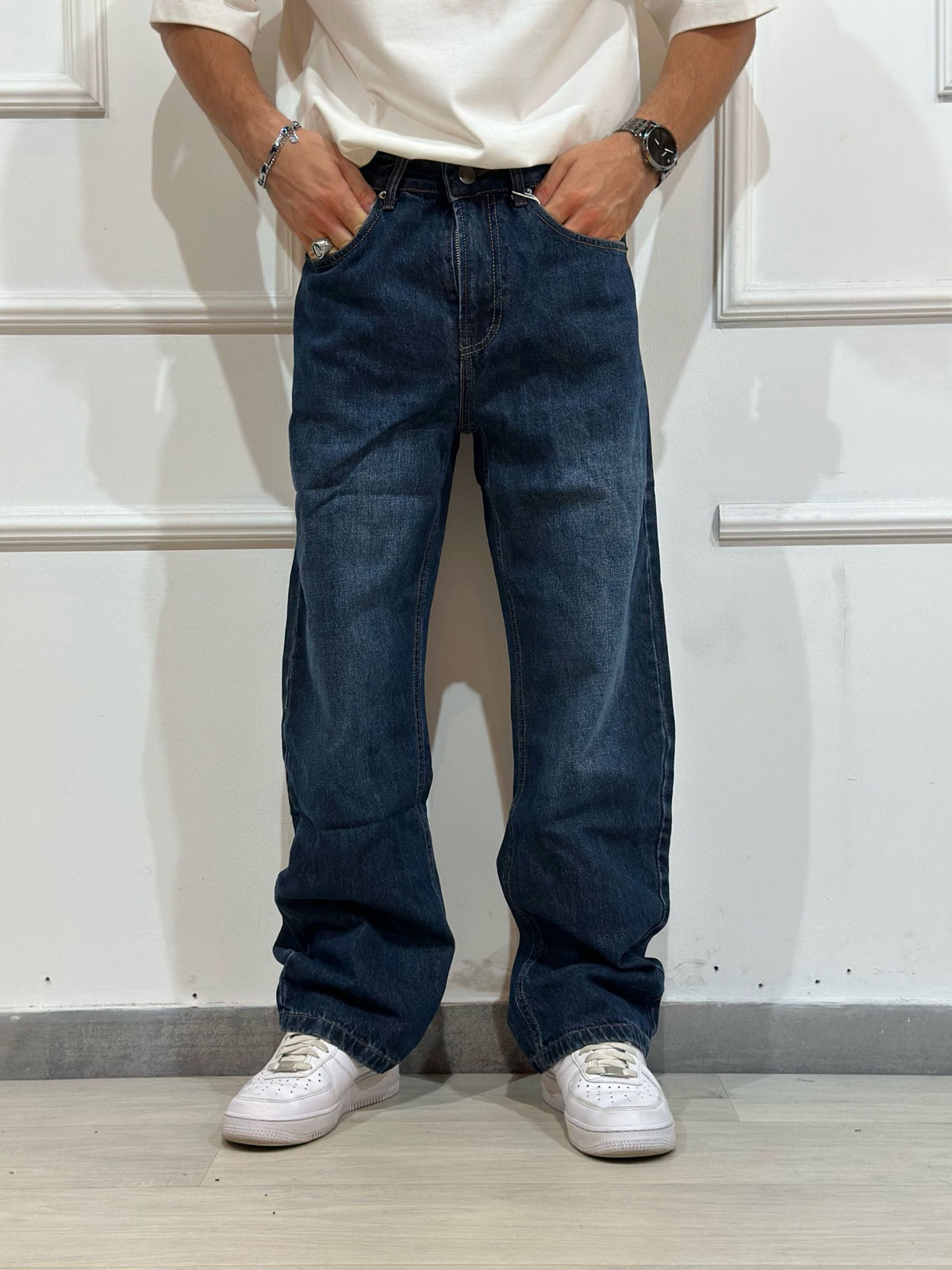 Jeans baggy fit regular blu scuro - vista frontale